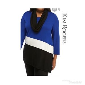 Kim Rogers Women’s Curvy Knit Pullover Colorblock Sweater and Scarf Set Sz 2X